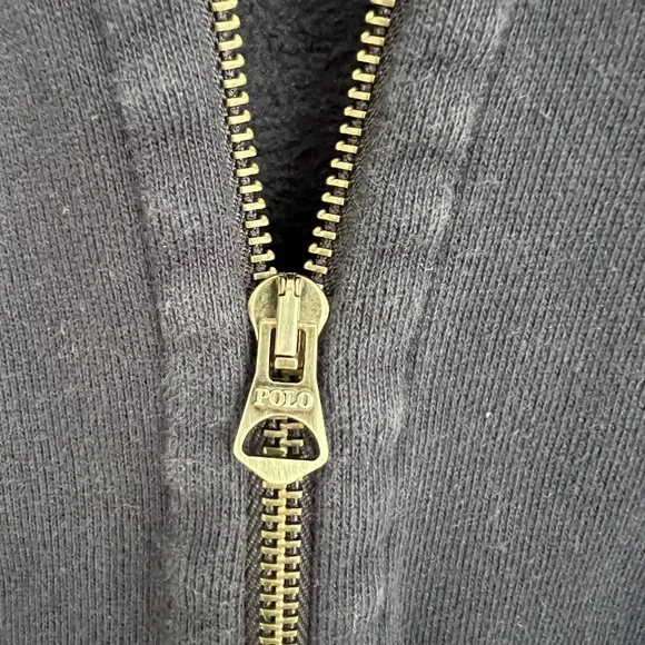 Ralph Lauren Navy Zip-Up Hoodie Small Yellow Polo Logo - Picture 4 of 7